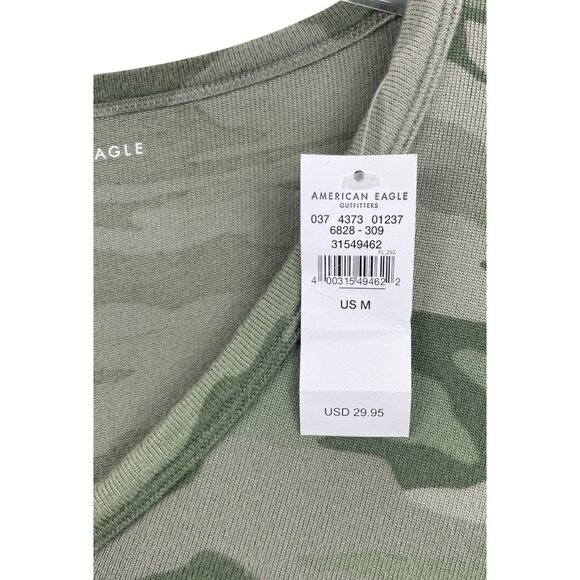 American Eagle Green Camo Long Sleeve Pullover Shirt V Neck Women Size Medium - Picture 6 of 9